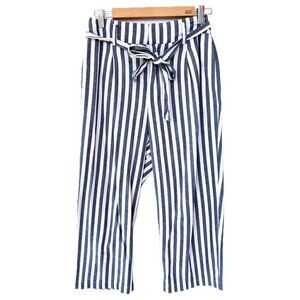 Zara White Blue Gray Striped Paper Bag 100% Cotton Pants Small